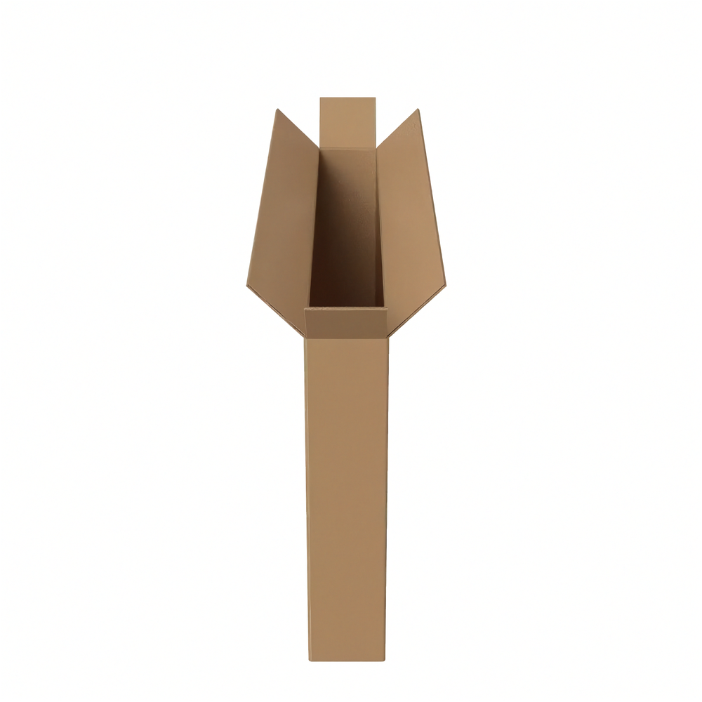 A single brown cardboard bike box with a rectangular base and open top flaps, shown on a plain white background.