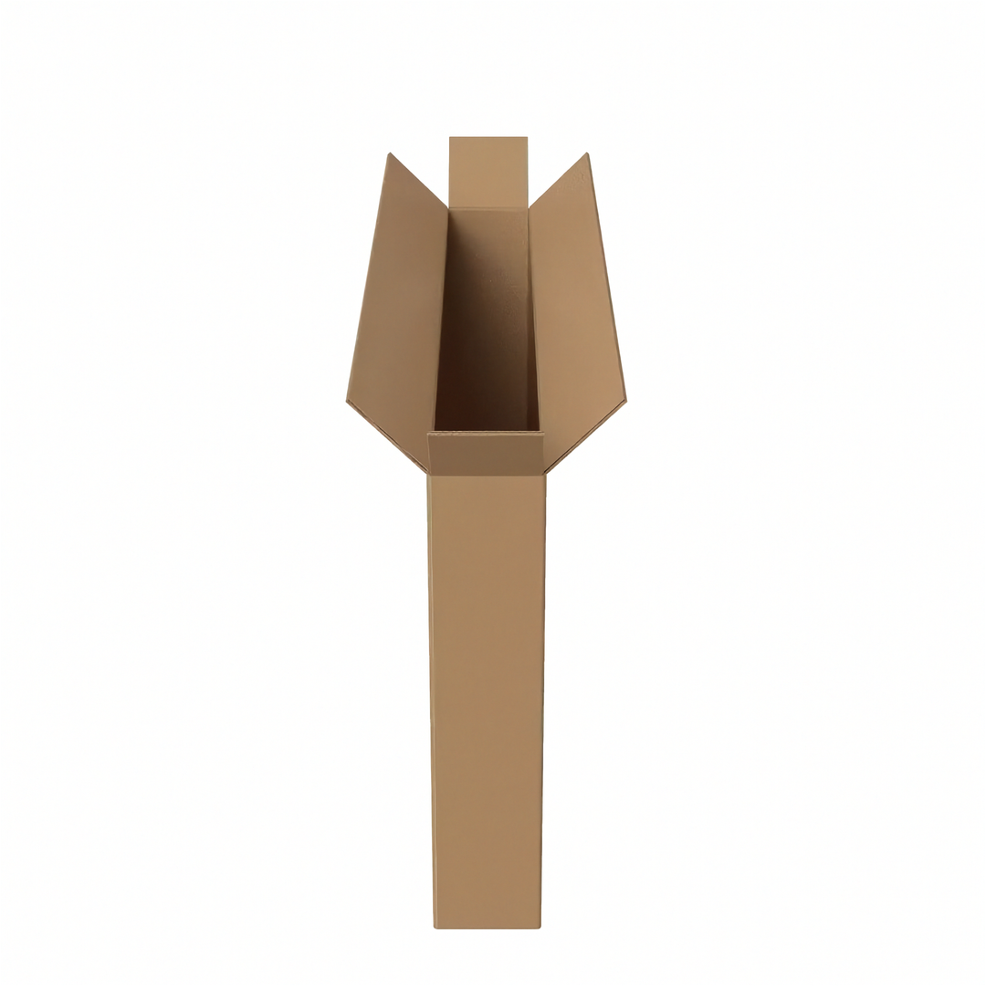 A single brown cardboard bike box with a rectangular base and open top flaps, shown on a plain white background.