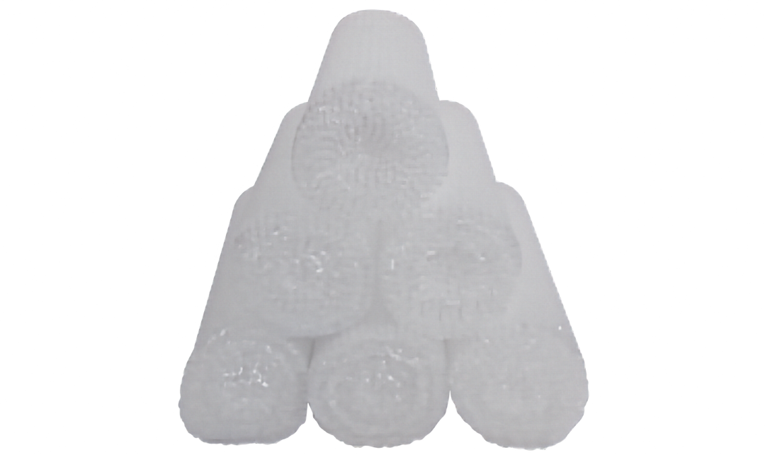 A stack of six bubble wrap rolls arranged in a pyramid shape against a plain white background.