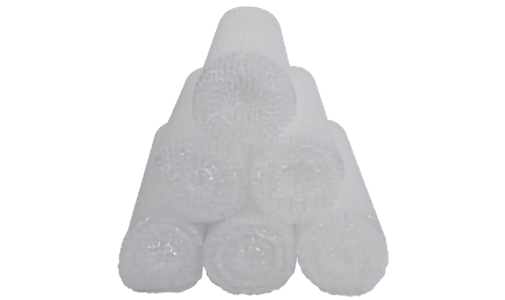 A stack of six bubble wrap rolls arranged in a pyramid shape against a plain white background.