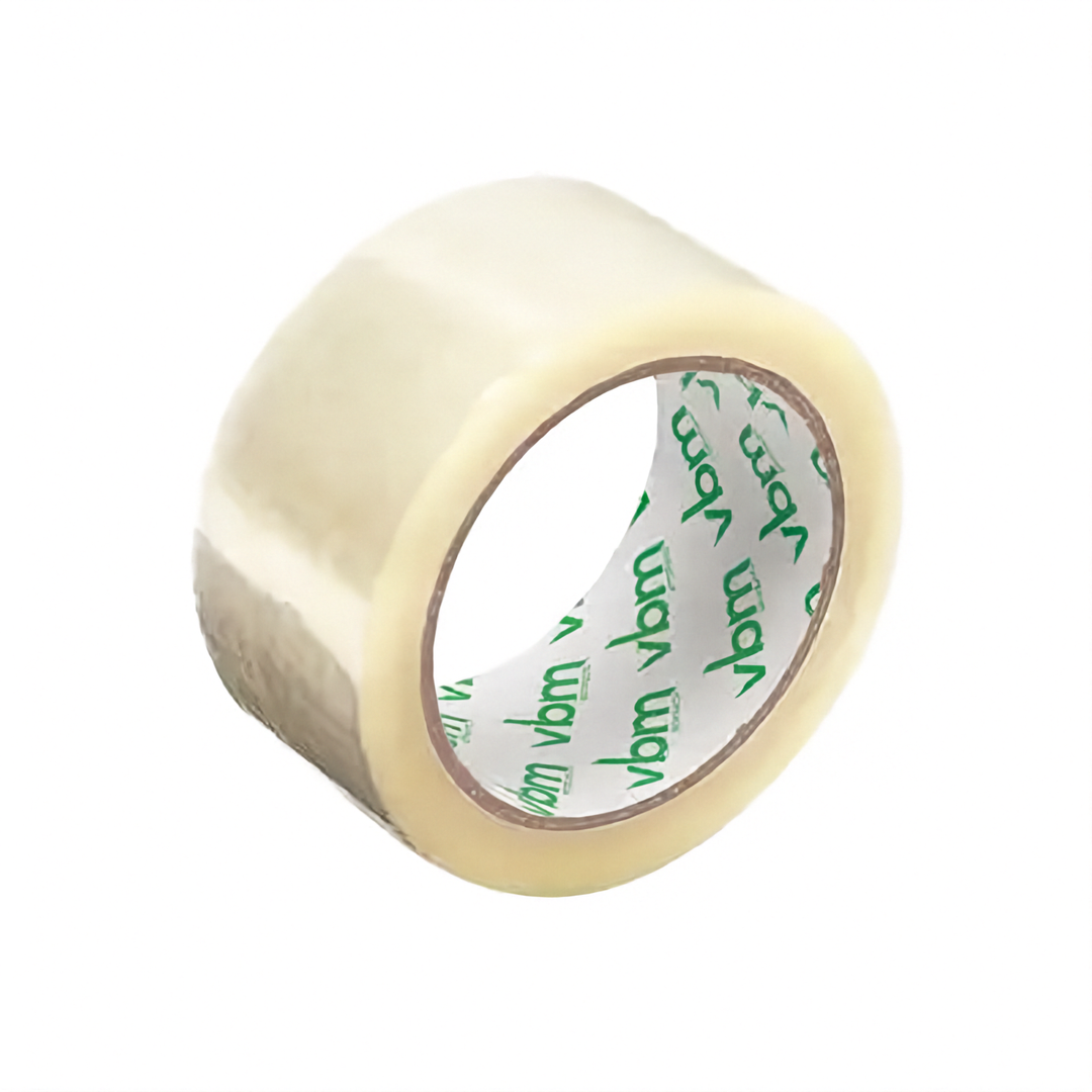 A roll of clear packing tape, shown on a white background. 