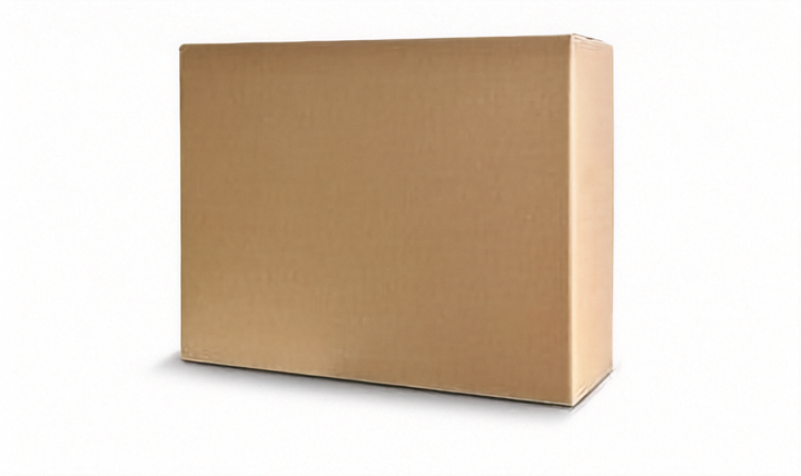 A plain brown cardboard  tv moving box shown at a three-quarter angle on a white background.