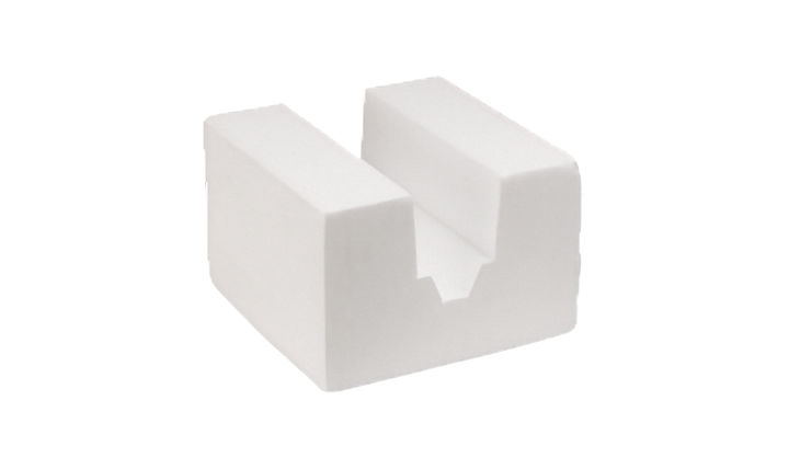 A white foam wedge support for tv boxes with a U-shaped notch, shown on a plain white background.
