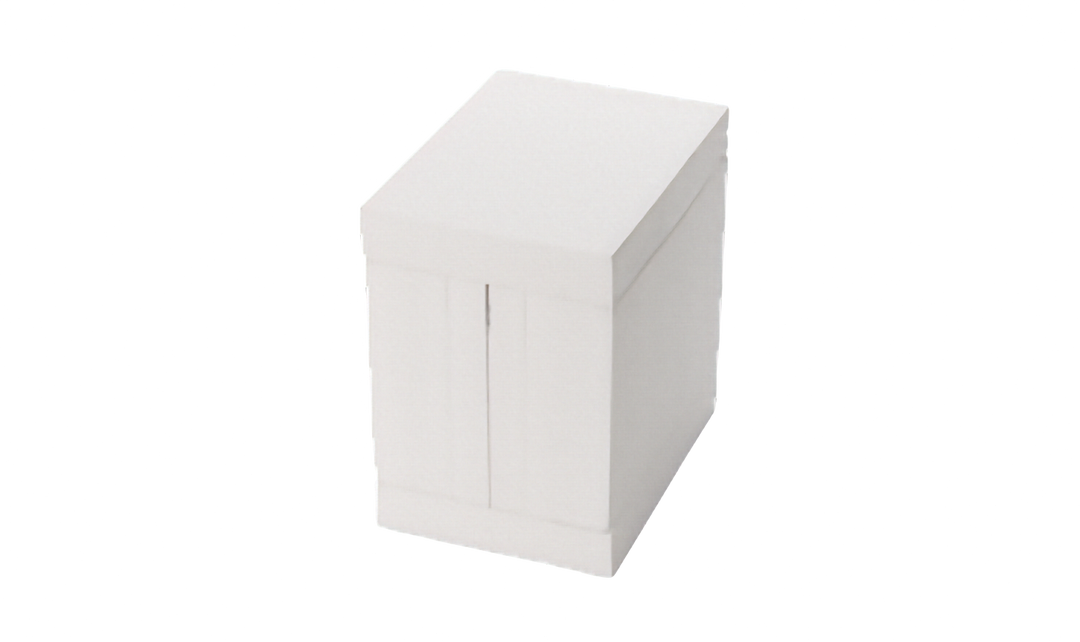 A plain white rectangular wine box inserts, made to go inside a book and wine box. This image shows it with the lid and base on as a full product, shown on a clean white background.