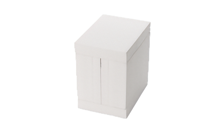 A plain white rectangular wine box inserts, made to go inside a book and wine box. This image shows it with the lid and base on as a full product, shown on a clean white background.